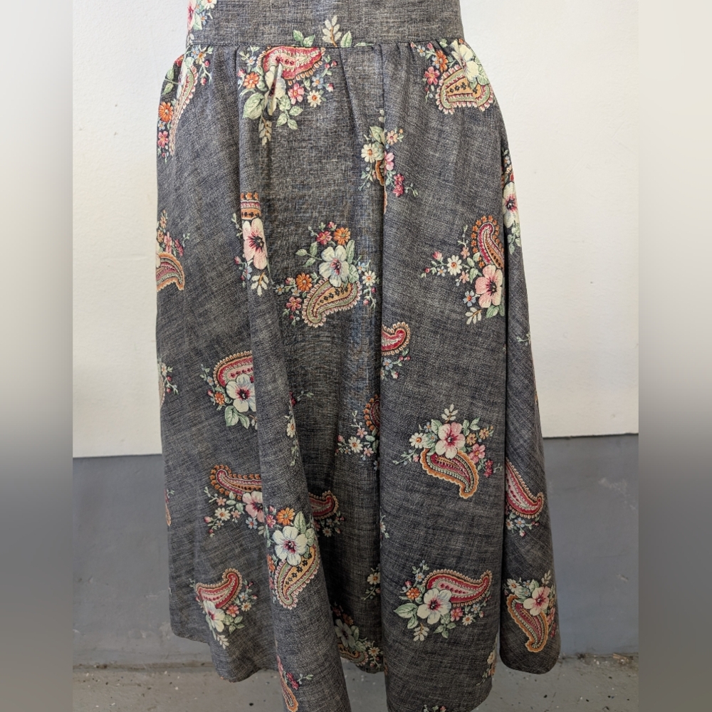 Vintage Skirt From 1950s  Floral Paisley Handmade